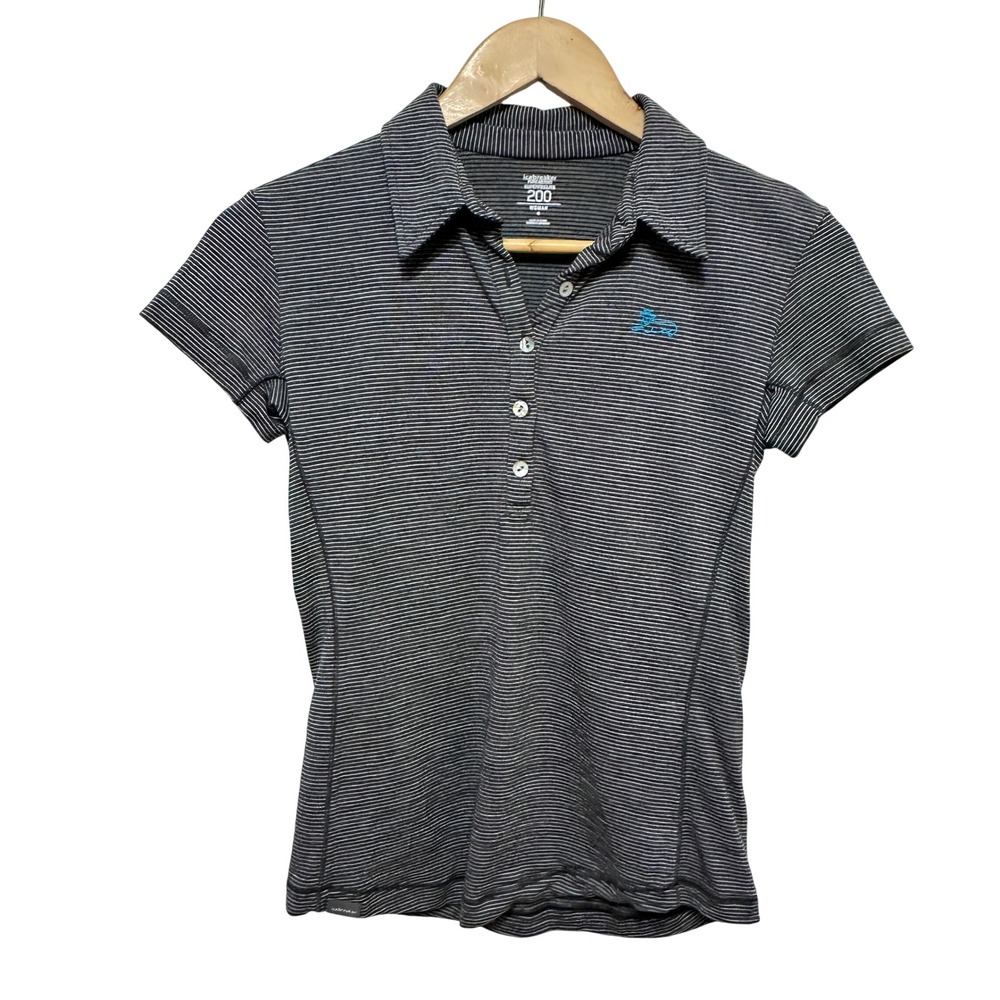 Icebreaker Polo Womens Small Gray Stripe Merino Wool Superfinelite 200 Outdoor